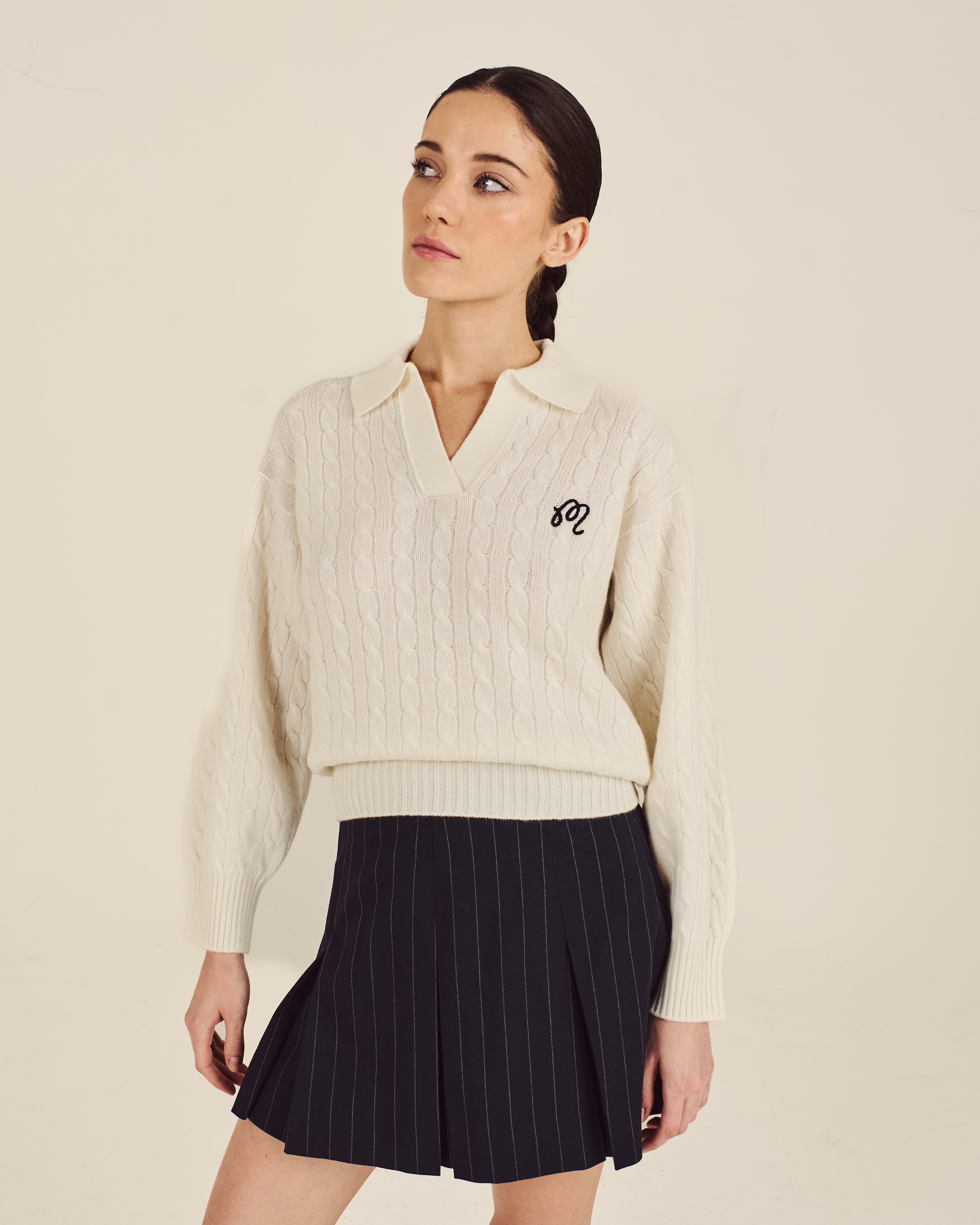 JOHNSTONS CROPPED CABLEKNIT SWEATER