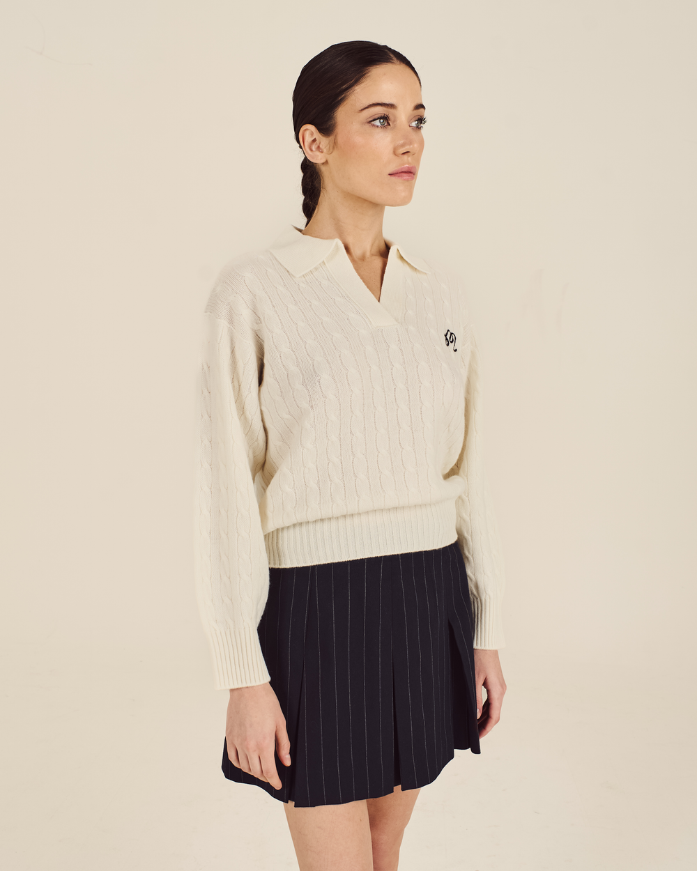 JOHNSTONS CROPPED CABLEKNIT SWEATER