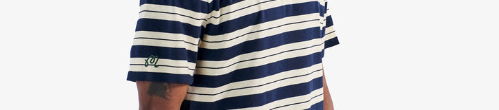 AMONGST THE CYPRESS STRIPED PIQUE POLO