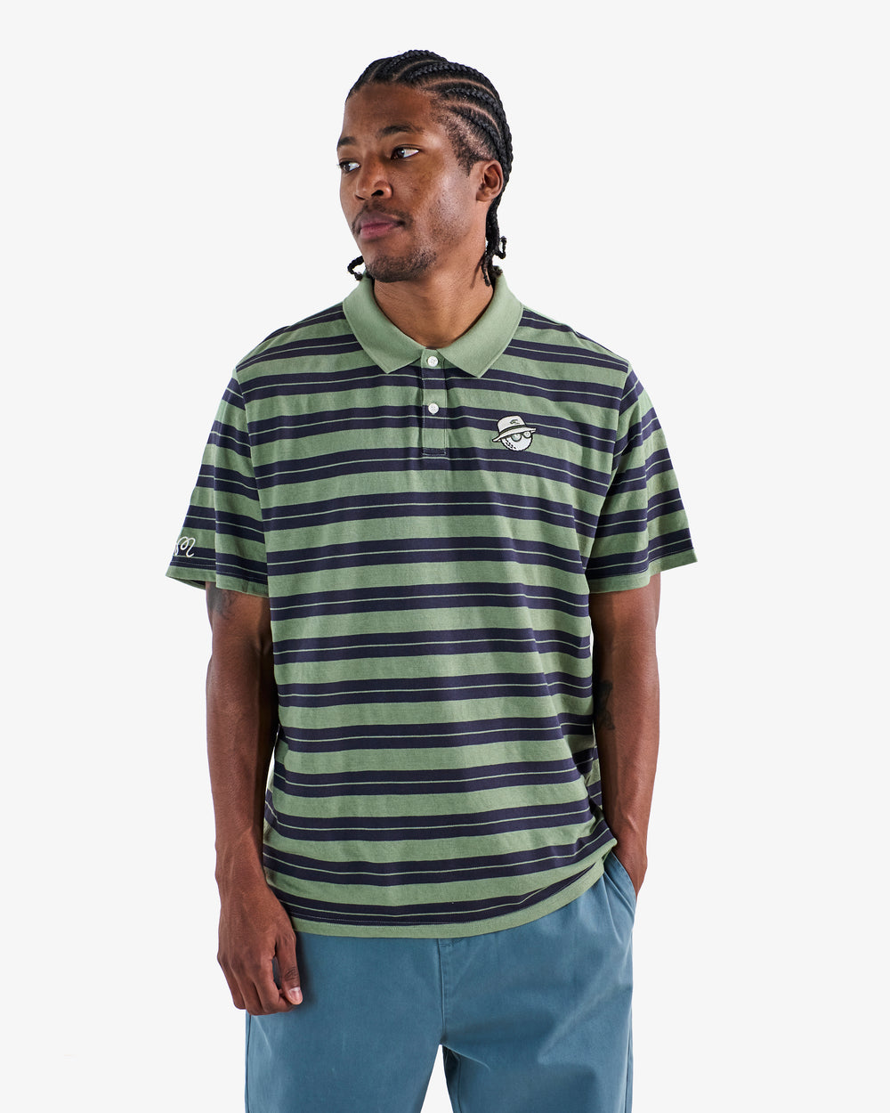 AMONGST THE CYPRESS STRIPED PIQUE POLO
