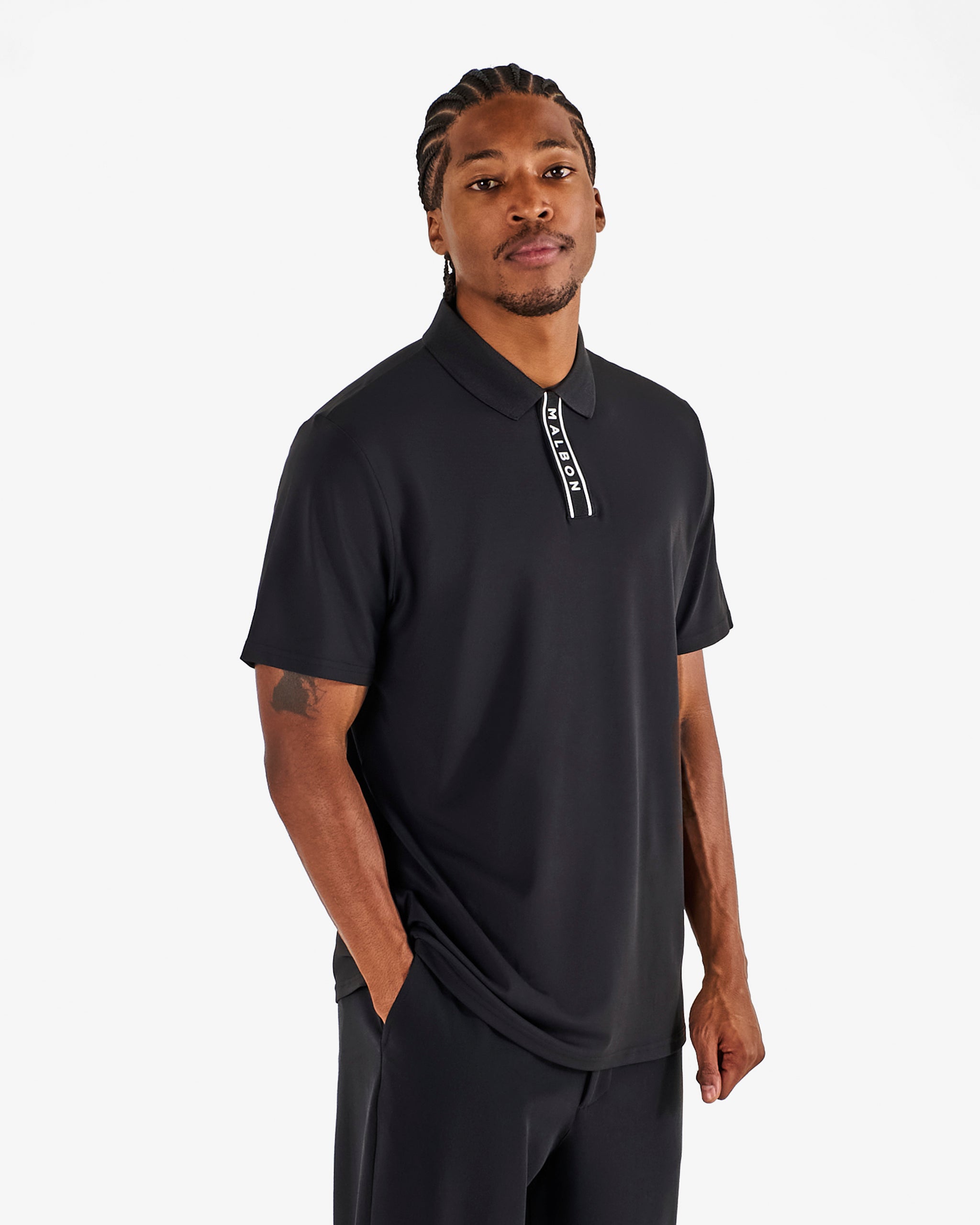 Malbon 黒 ポロシャツ モックネック BLOCK PLACKET POLO – Malbon